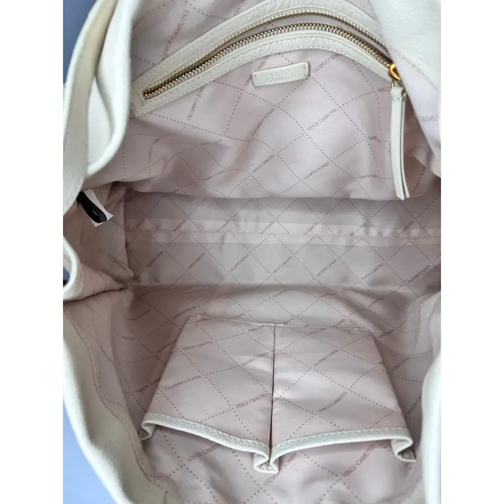 Vince Camuto Lisha Warm Vanilla Leather Studded Shoulder Bag Hobo Tote